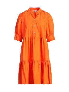 SHIRTAPORTER Orange Cotton Poplin Tiered Shirt Dress | Made in Italy | NWT